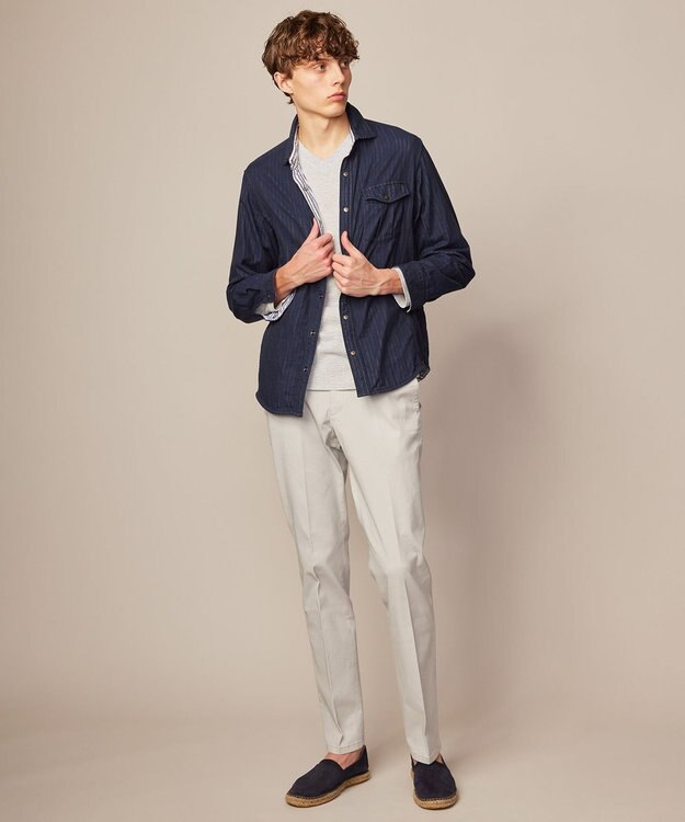 JOSEPH ABBOUD 【キングサイズ・オリジナルオーガニックコットン使用】JOE COTTONサッカーVネックシャツ ライトグレー系7