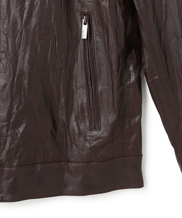 JOSEPH HOMME 【洗い加工】シュリンクエアレザー 　シングルライダースジャケット ダークブラウン系