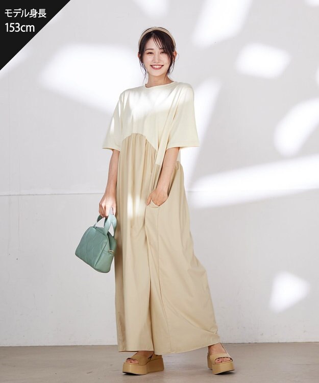 Tiaclasse 【洗える】切替マキシワンピース アイボリー