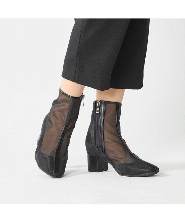 MODE ET JACOMO <noyau>ブロックヒールチュールブーツ ブラック