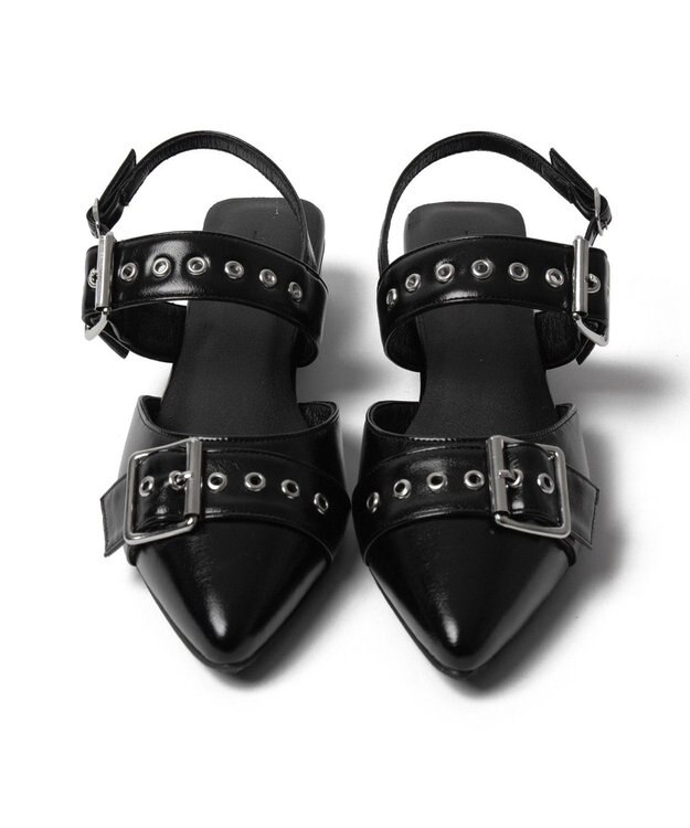 WEGO ハトメベルトポインテッドシューズ ブラック