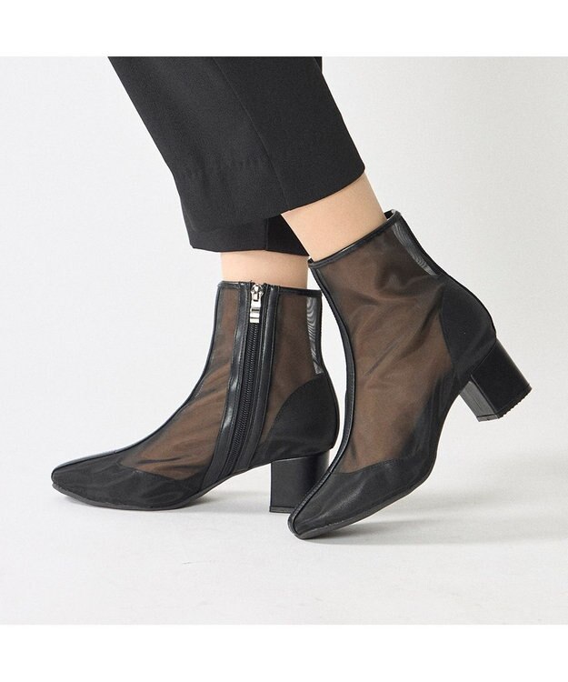 MODE ET JACOMO <noyau>ブロックヒールチュールブーツ ブラック