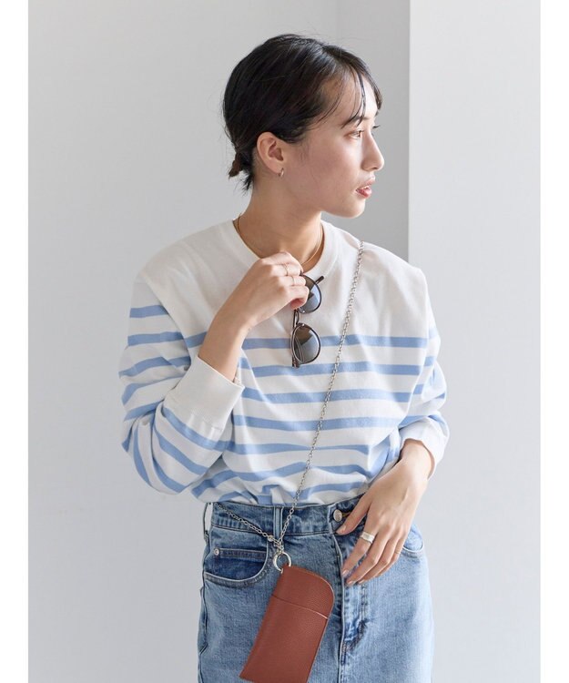 Te chichi ボーダーボックスシルエットプルオーバー サックスブルー