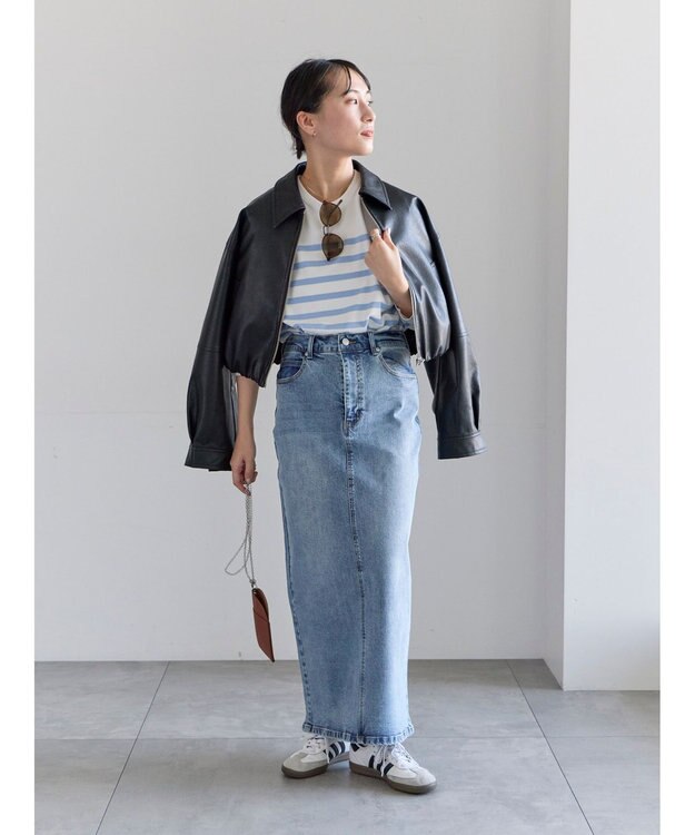 Te chichi ボーダーボックスシルエットプルオーバー サックスブルー