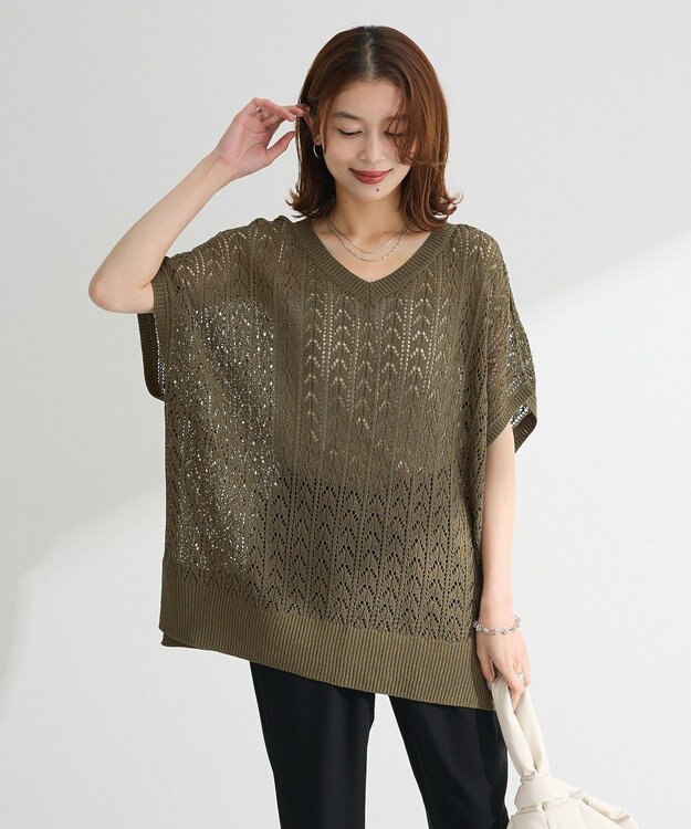 Green Parks 透かし編みニットチュニック Khaki