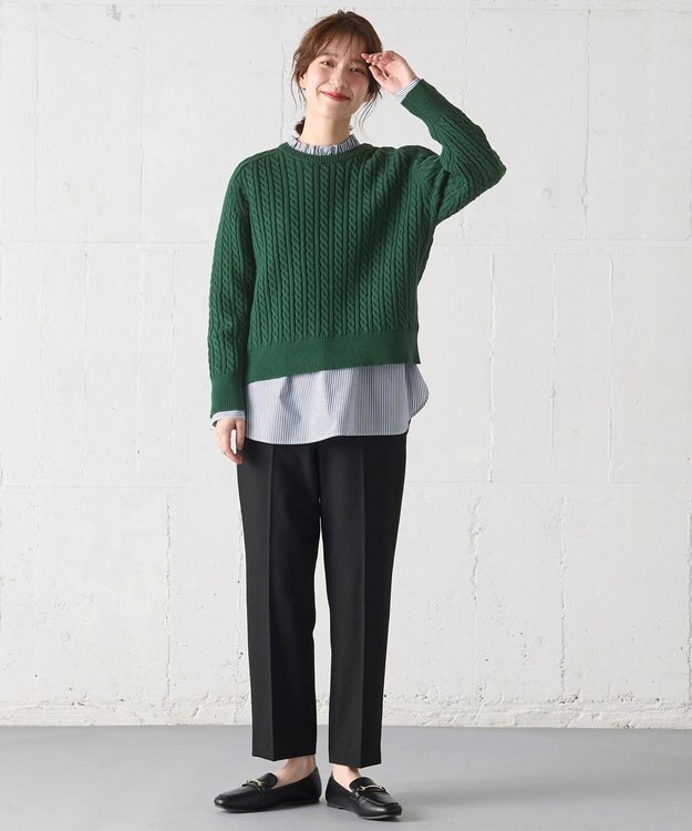 ANY 【ウエストゴム/リントラク加工/裏起毛/ストレッチ】シークレットウォーム　テーパードパンツ ブラック