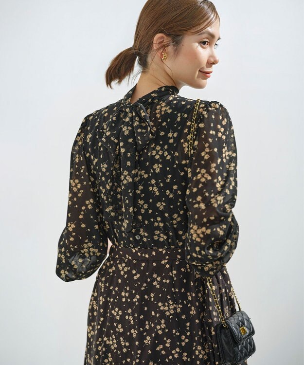 組曲 【前後着用可】シフォンオーガンプリント ボウタイワンピース ブラックベース系5