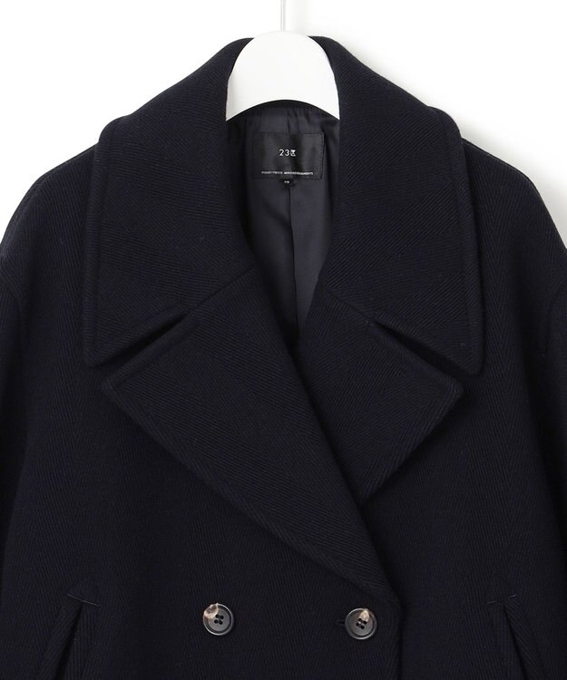 23区 ヘリンボーン ショート ピーコート ネイビー系