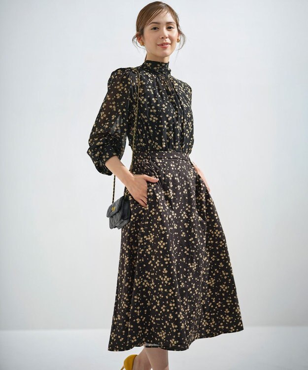 組曲 【前後着用可】シフォンオーガンプリント ボウタイワンピース ブラックベース系5