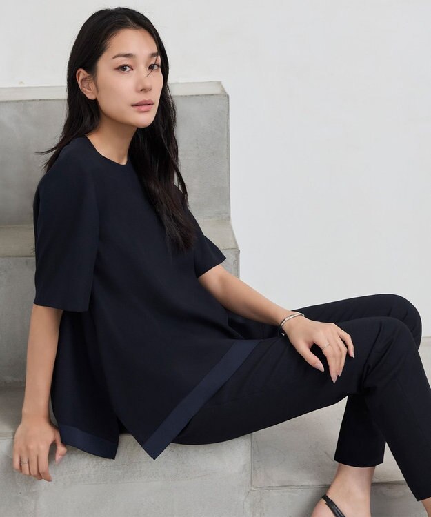 ICB L 【新色追加・WEB限定カラーあり・接触冷感・UVケア・速乾・防シワ・洗える】 FluidBackSatin  ドロストパンツ ネイビー系