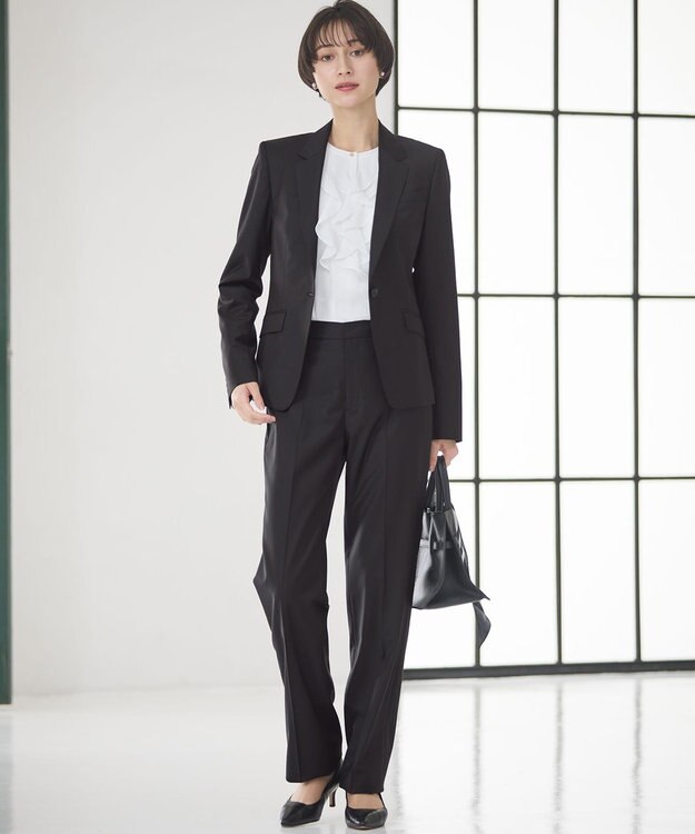 23区 L 【セットアップ着用】ファインネスウール テーパード パンツ ブラック系