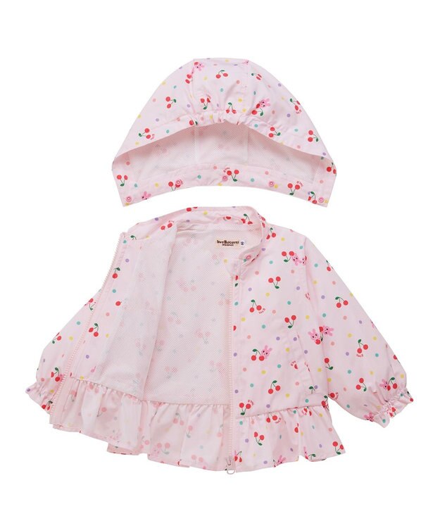 MIKI HOUSE HOT BISCUITS 【80-120cm】キャビット×さくらんぼ 総柄ウインドブレーカー ピンク