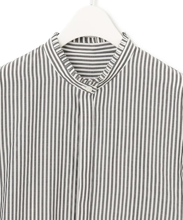 ICB 【洗える】 アルコットストライプ シャツブラウス ブラックストライプ系