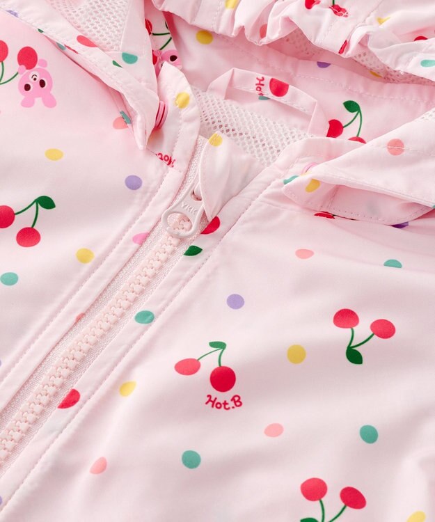 MIKI HOUSE HOT BISCUITS 【80-120cm】キャビット×さくらんぼ 総柄ウインドブレーカー ピンク