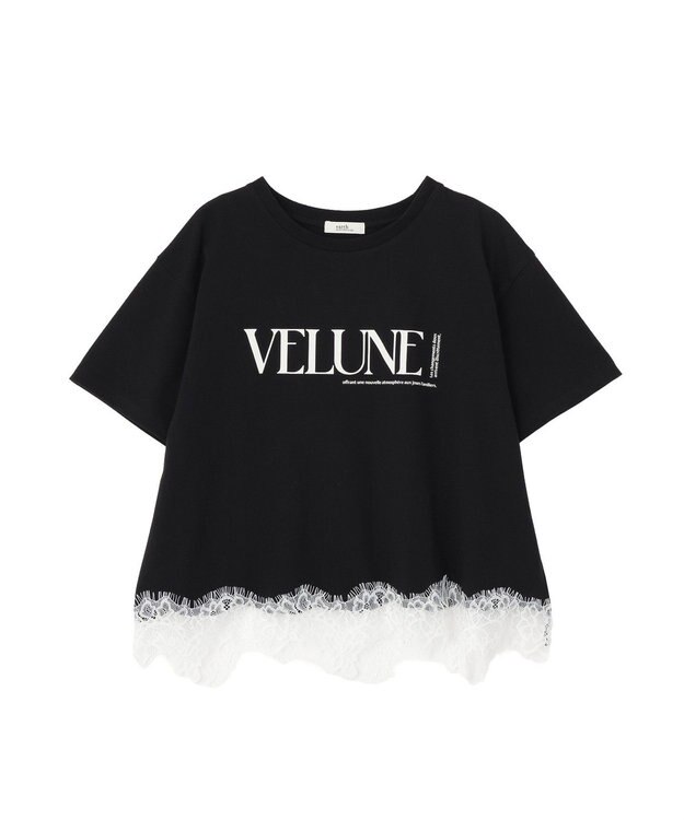 earth music&ecology 裾レースロゴプリントTシャツ White×Black