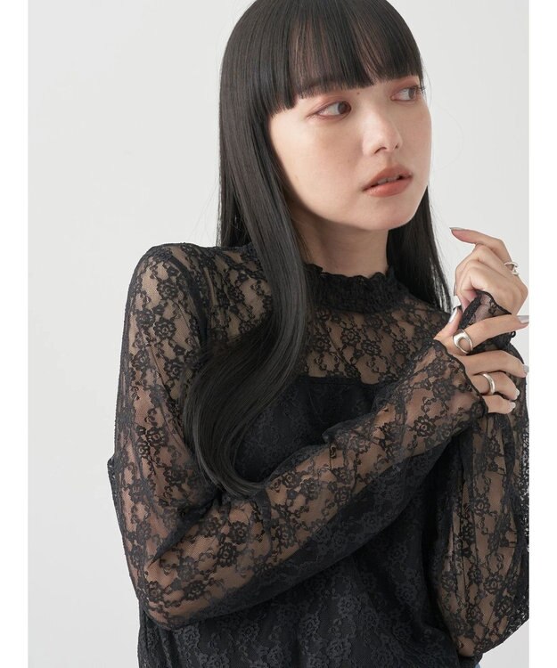 earth music&ecology レースドッキングプルオーバー Black