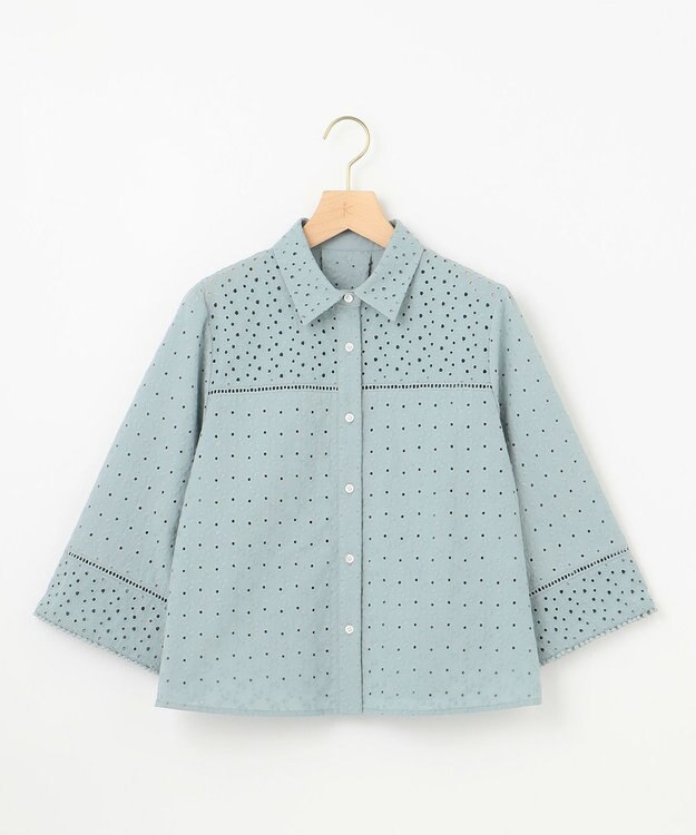 組曲 S エンブロイダリーレース襟付 ブラウス スモーキーミント系