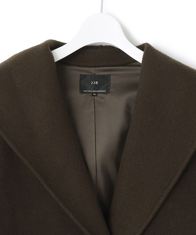 23区 ウールリバー フード付き ミドル丈コート ダークブラウン系