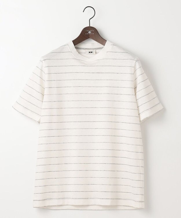 JOSEPH ABBOUD 【キングサイズ・清涼感/吸水速乾】リネンハニカムボーダーＴシャツ ホワイト系2