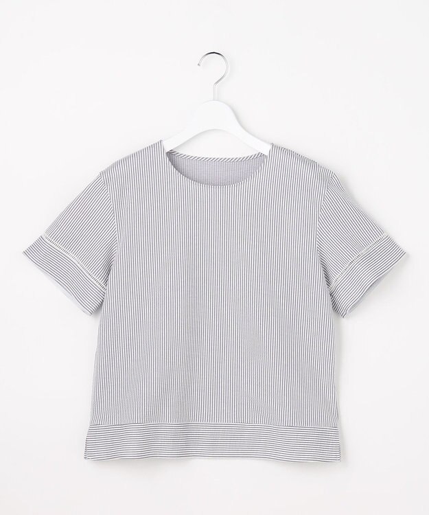 J.PRESS LADIES 【一枚で着映え】サッカージャージー クルーネック カットソー グレーストライプ系1