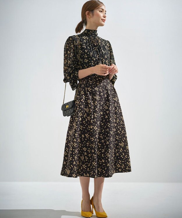組曲 S 【前後着用可】シフォンオーガンプリント ボウタイワンピース ブラックベース系5