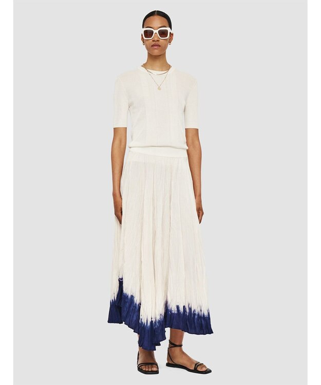 JOSEPH ニットアンドウーヴン　シルクプリーツスカート Ivory/Navy