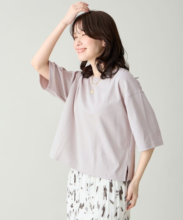 ANY 【Sサイズあり】オーガニックコットンスムース5分袖Tシャツ グレージュ