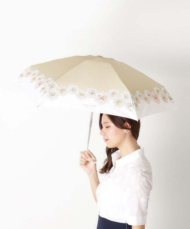 MOONBAT 【UVカット/コンパクト】ポール & ジョー (PAUL & JOE ACCESSOIRES) 折りたたみ雨傘 クリザンテーム ベージュ