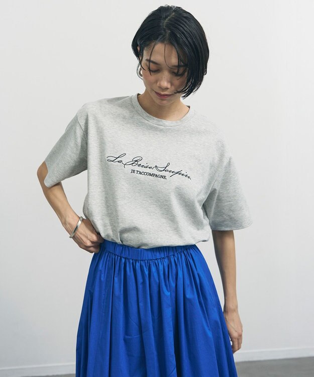 UNFILO L 【VERY掲載】BEAUTY FORM-T cotton ロゴ ハーフスリーブ Tシャツ TOPグレー