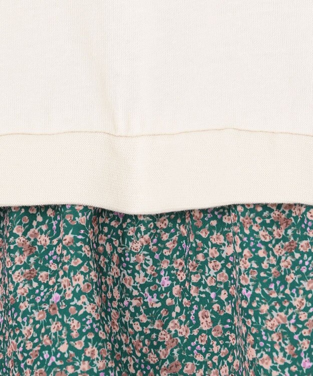 ANY KIDS 花柄ドッキング ワンピース オフホワイト×グリーン