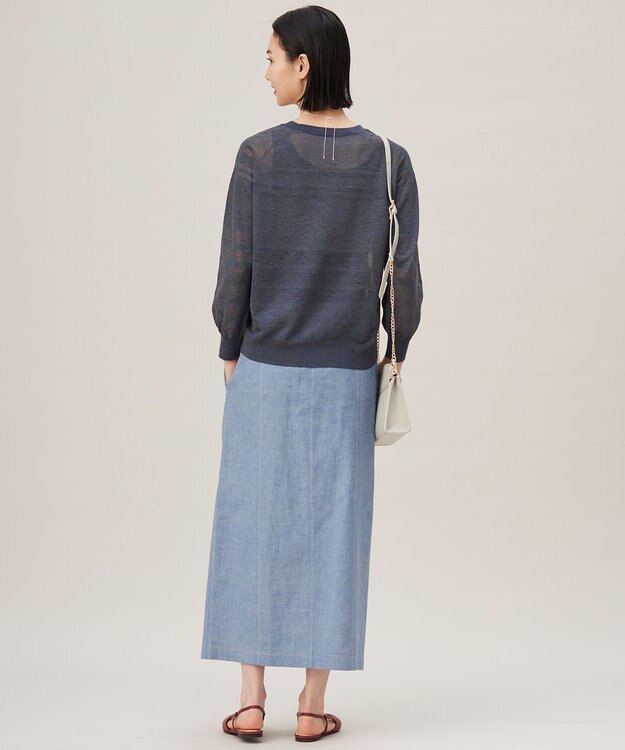 自由区 【ワコールコラボ】【洗える】シアーボーダー ニット ブルーグレー