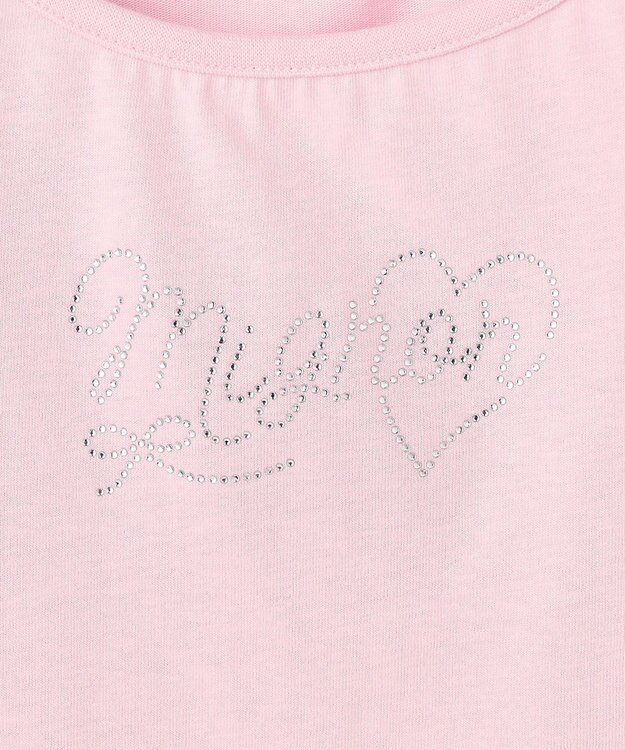 ANY KIDS 【綿100%】肩リボン×ラインストーンロゴ 半袖Tシャツ ピンク