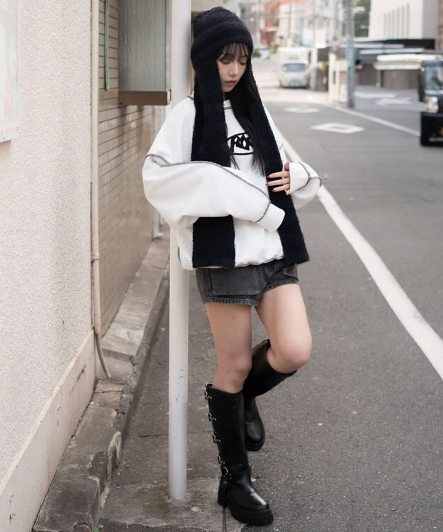 WEGO 【ユニセックス着用ITEM】ショートカラーステッチサガラロゴプルオーバー ホワイト