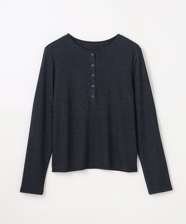 ANY クリアラメフライスヘンリーネックプルオーバー ネイビー