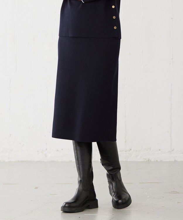 J.PRESS LADIES 【洗える】 レーヨンストレッチフルニードル ニット タイト スカート ネイビー系