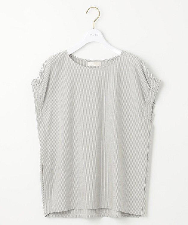 ANY SIS S 【洗える】シルケットストライプフレンチスリーブ カットソー ミントストライプ