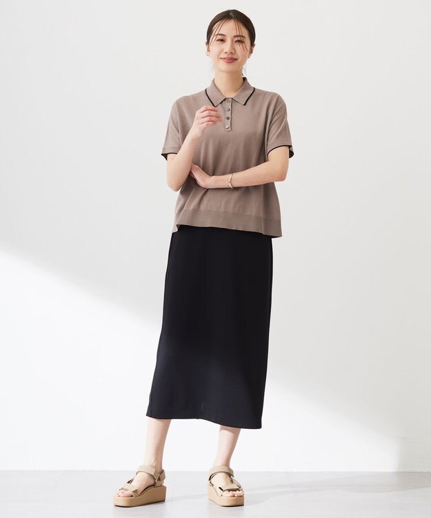 J.PRESS LADIES L 【洗える】ドライコットン ポロ ニット モカ系