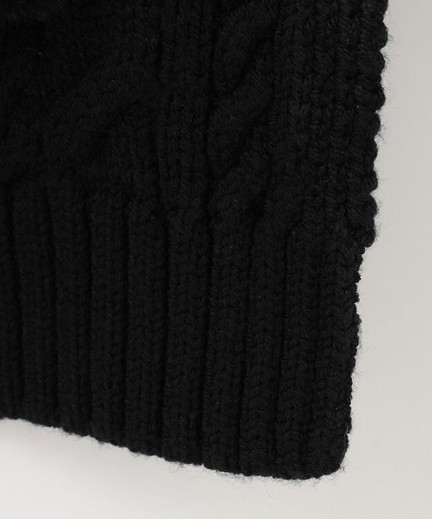 自由区 【洗える】アランパターンファーコンビ ニットガウン ブラック系