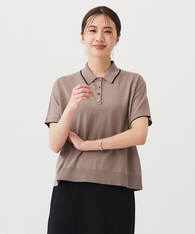 J.PRESS LADIES L 【洗える】ドライコットン ポロ ニット モカ系