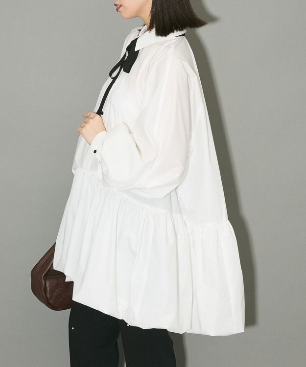 Green Parks ボウタイリボン付裾バルーンシャツワンピースⅡ Off White
