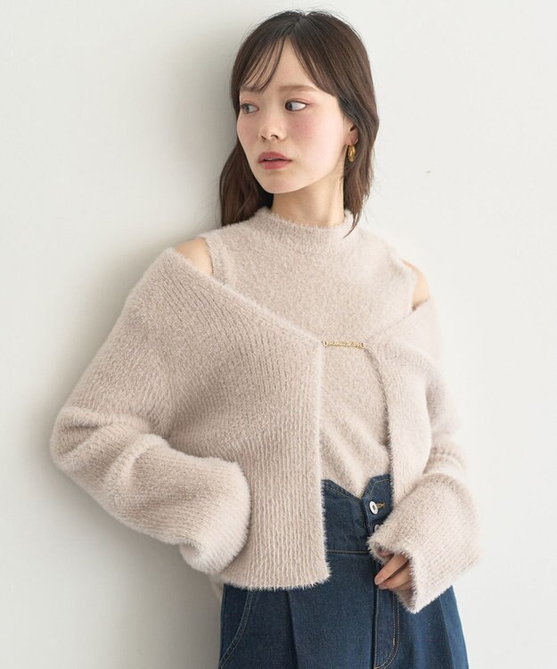 earth music&ecology SET2点チャーム付きシャギーニット＋インナー Pink Beige