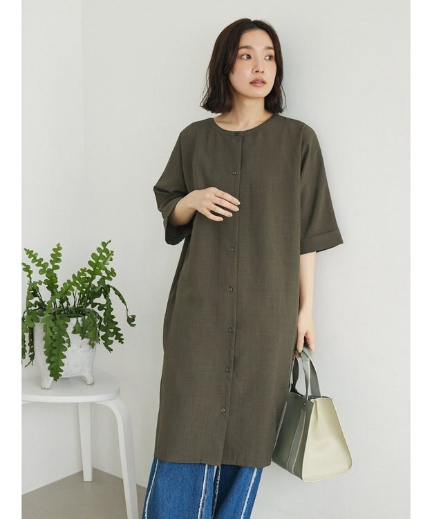 Green Parks 前後２ｗａｙミディ丈タックワンピース Khaki