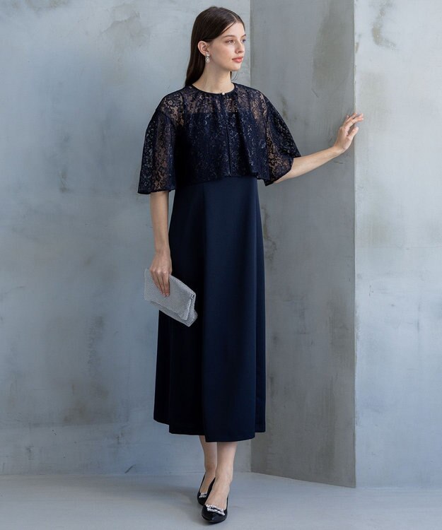 23区 【APPLAUDIR】ブライトフラワーレースコンビ ドレス ネイビー系
