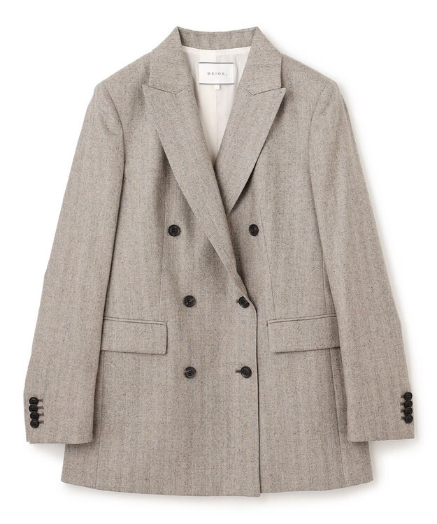 BEIGE， NATION / ウールヘリンボーンダブルジャケット C.Gray