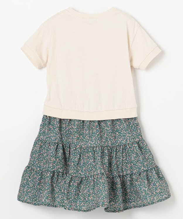 ANY KIDS 花柄ドッキング ワンピース オフホワイト×グリーン