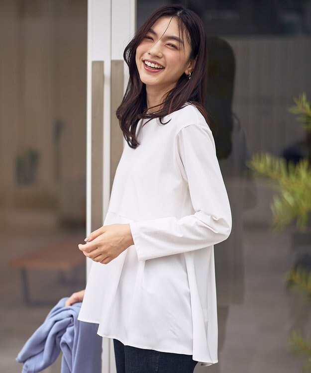 ANY L 【WEB限定】サテンコンビペプラムカットソー オフ