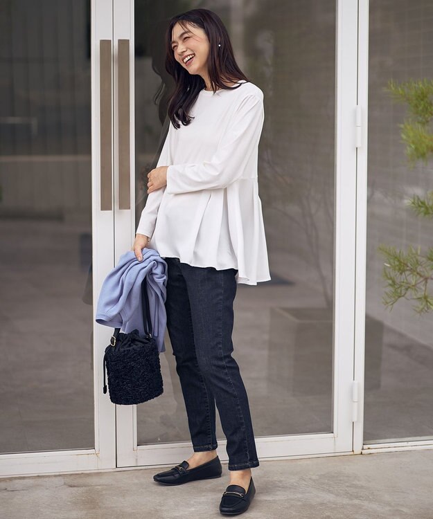 ANY L 【WEB限定】サテンコンビペプラムカットソー オフ