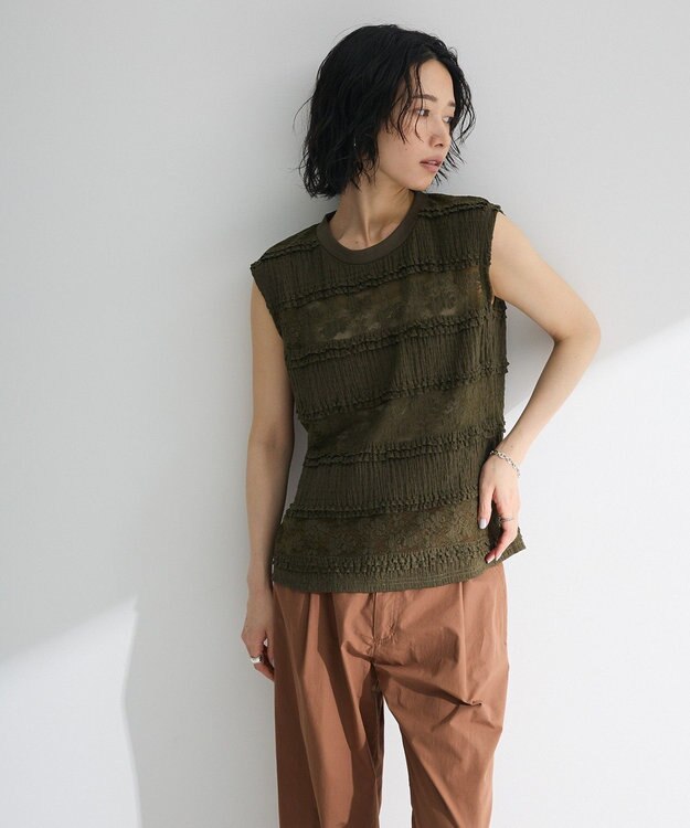 Green Parks ・ＳＵＧＡＲ　ＳＰＯＯＮ　フリルレースノースリーブ Khaki