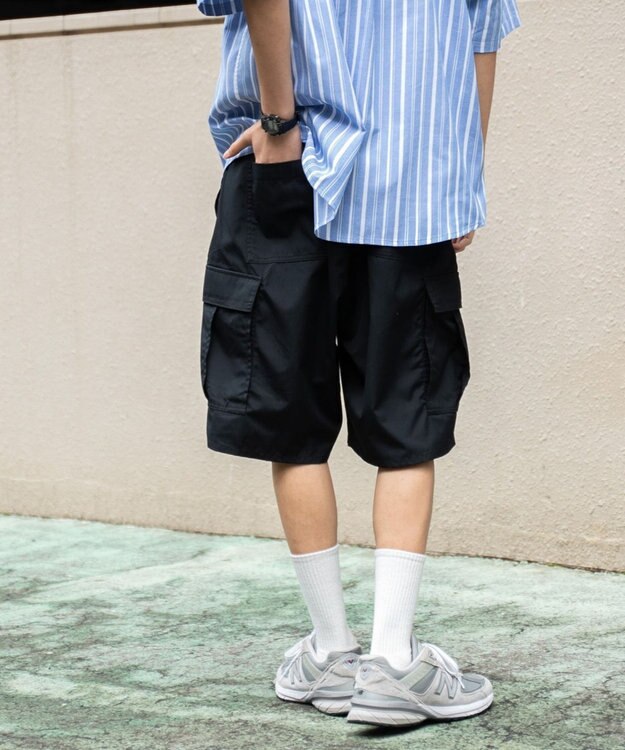 WEGO 【ウエストゴム/手洗い可】ワイドカーゴショーツ ブラック