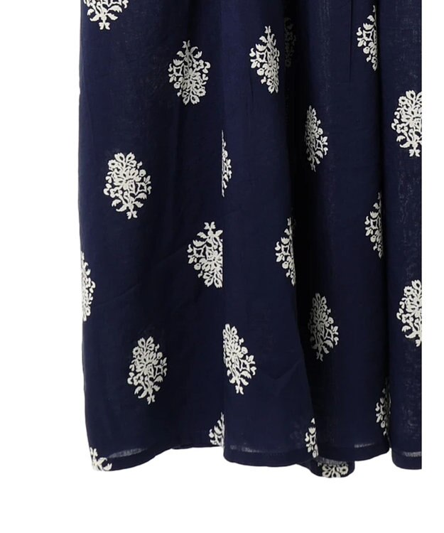 CRAFT STANDARD BOUTIQUE インド綿混フラワーモチーフワンピース Navy